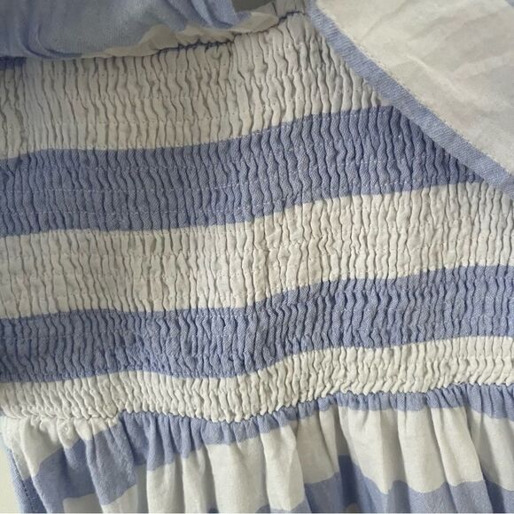 Lulu’s Blue Ivory “Transatlantic Voyage” Off The Shoulder Striped Mini Dress - Picture 9 of 15